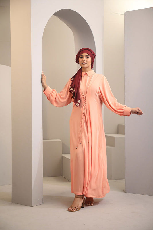 Hiba Light apricot Cherry Georgette Abaya Women 1223 000286 - showstopperbd.com