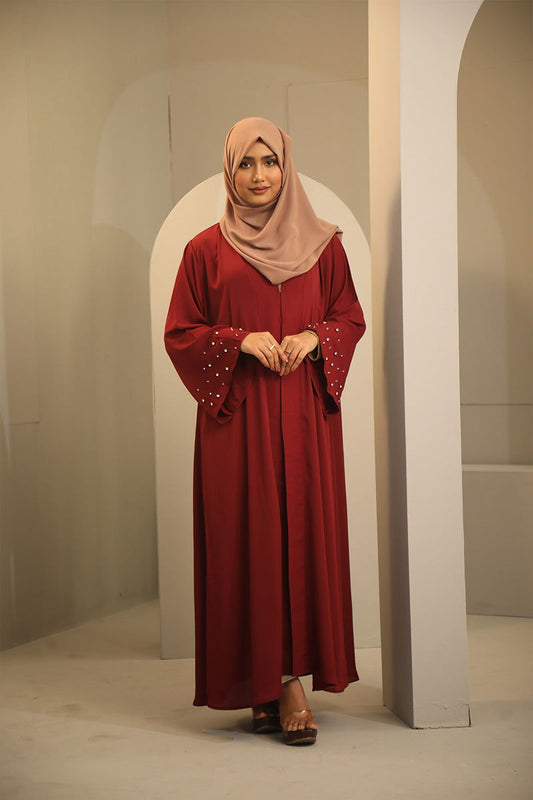 Hiba Maroon Cherry Georgette Abaya Women 0224 000262 - showstopperbd.com