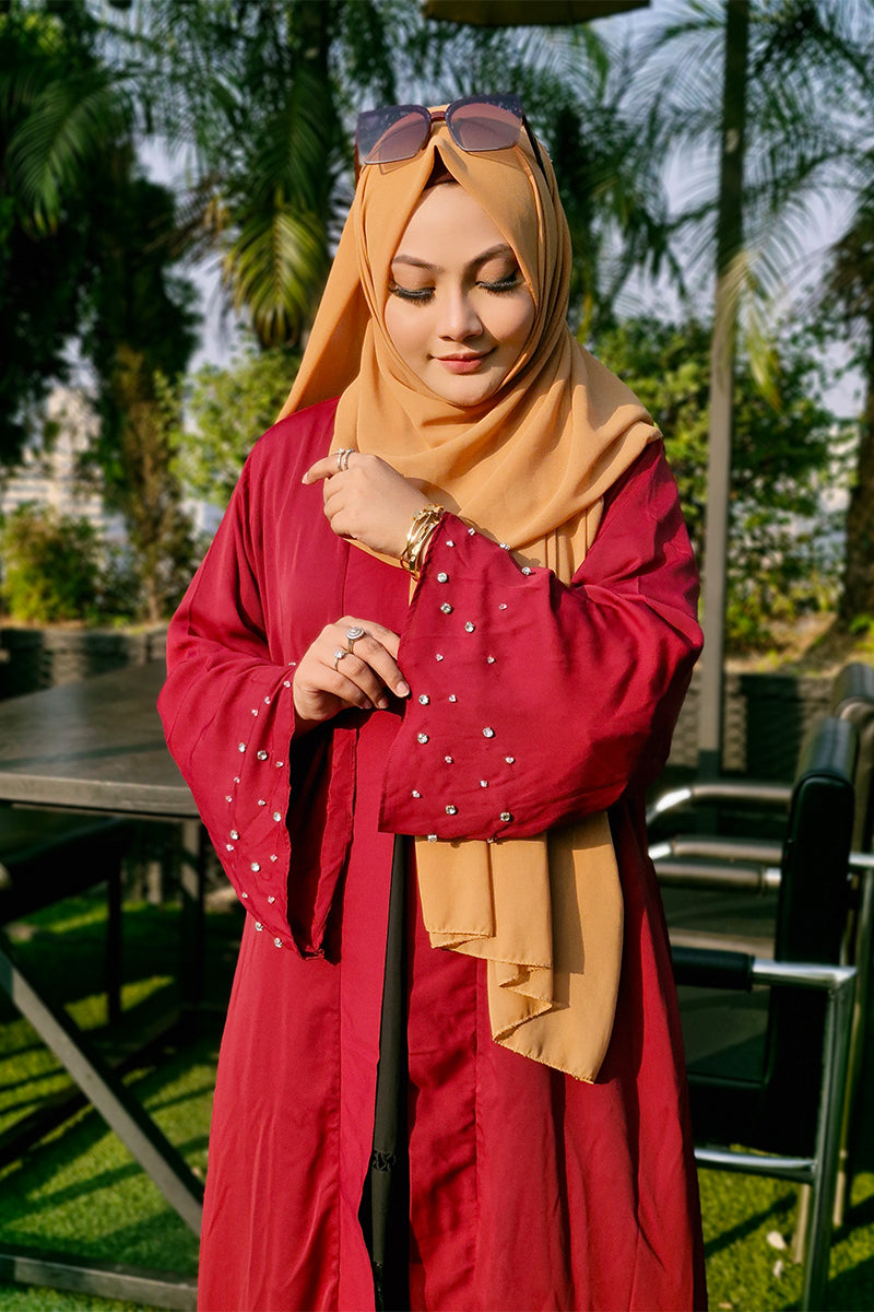 Hiba Maroon Cherry Georgette Abaya Women 0224 000262