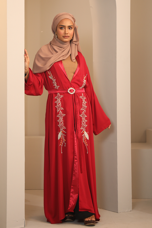 Hiba Maroon Red Cherry Georgette Abaya Women 0224 000263 - showstopperbd.com