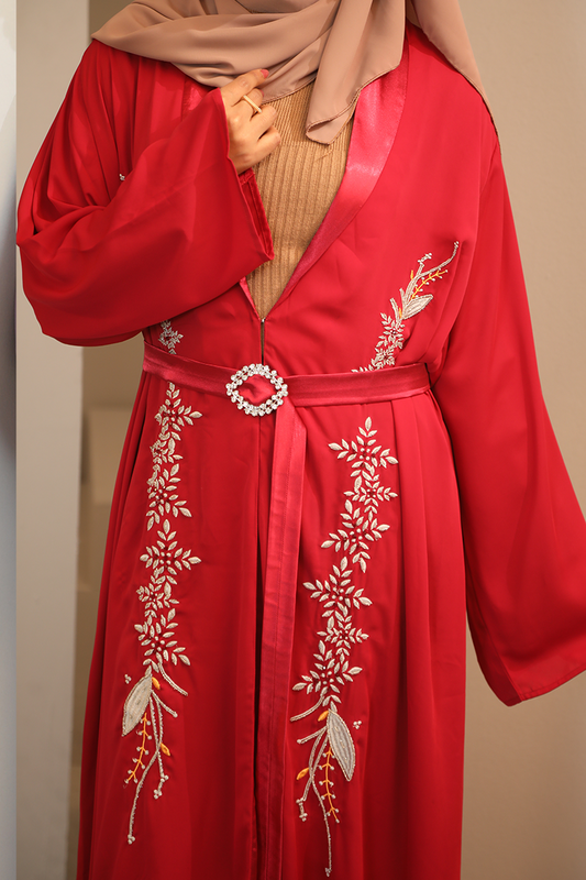 Hiba Maroon Red Cherry Georgette Abaya Women 0224 000263 - showstopperbd.com