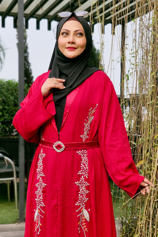 Hiba Maroon Red Cherry Georgette Abaya Women 0224 000263