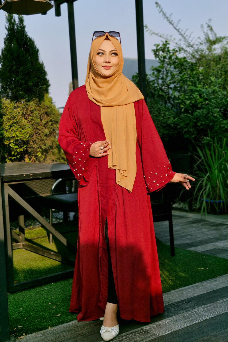 Hiba Maroon Cherry Georgette Abaya Women 0224 000262