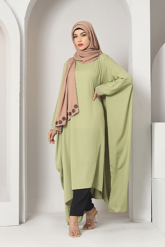Hiba Olive Green Cherry Georgette Abaya Women 1122 000058 - showstopperbd.com