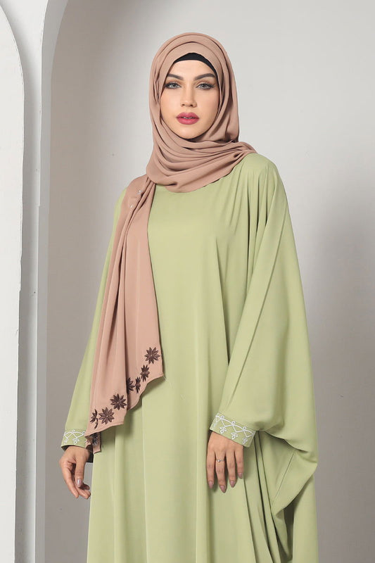 Hiba Olive Green Cherry Georgette Abaya Women 1122 000058 - showstopperbd.com