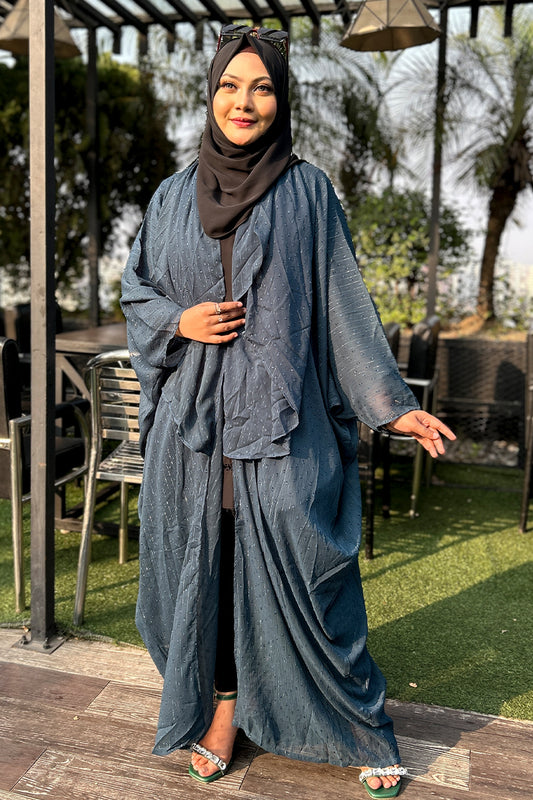 Hiba Teal color Buta Georgette Fabric Abaya Women 0823 000226