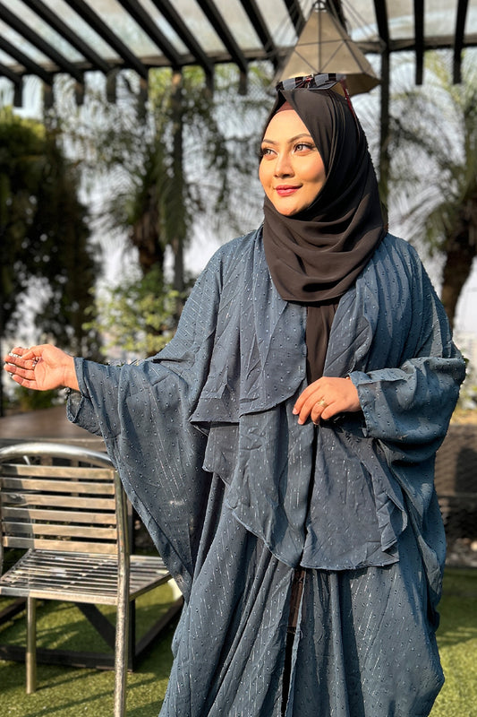 Hiba Teal color Buta Georgette Fabric Abaya Women 0823 000226