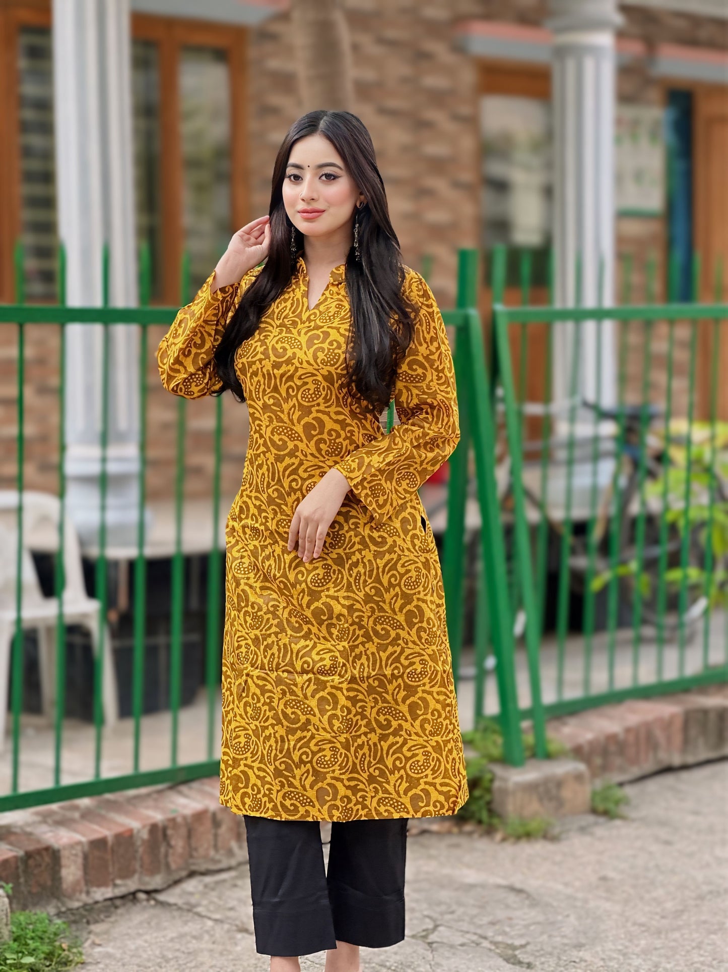 Showstopper Masterd Yellow Cotton Kurti Women 1123 000242