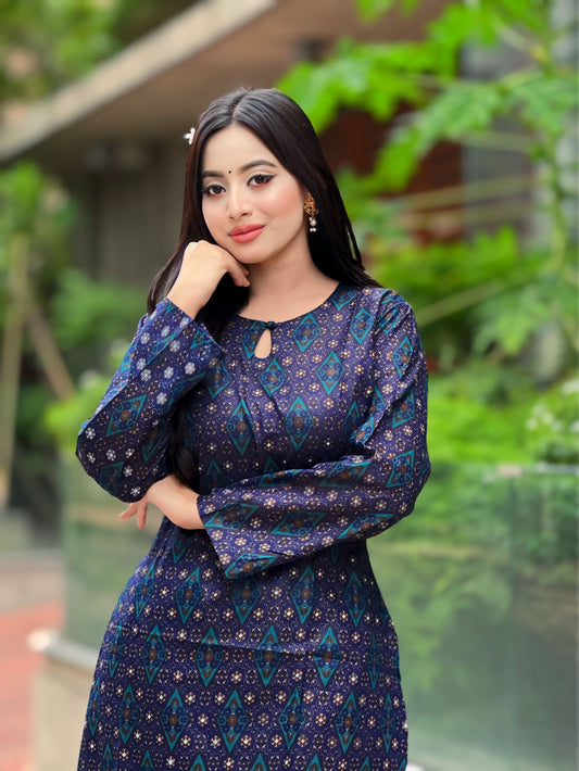 Showstopper Navy Blue Cotton Kurti Women 0224 000315