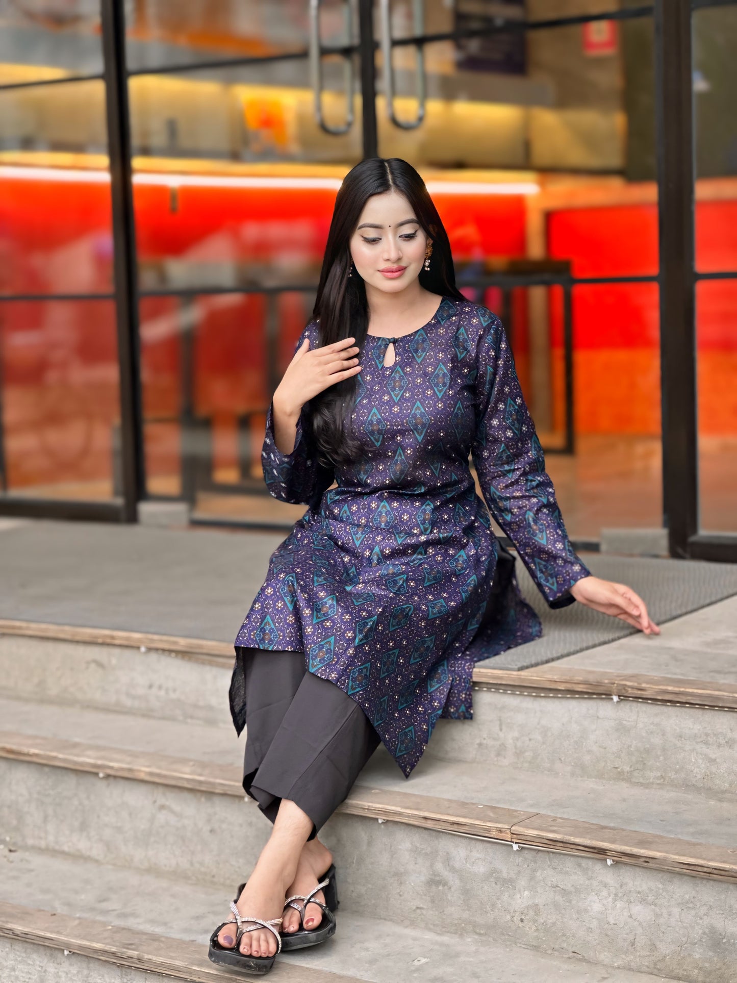 Showstopper Navy Blue Cotton Kurti Women 0224 000315