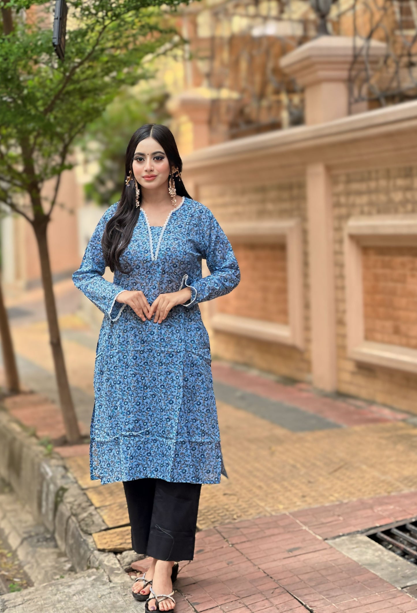 Showstopper Pastel Blue Cotton Kurti Women 0224 000313