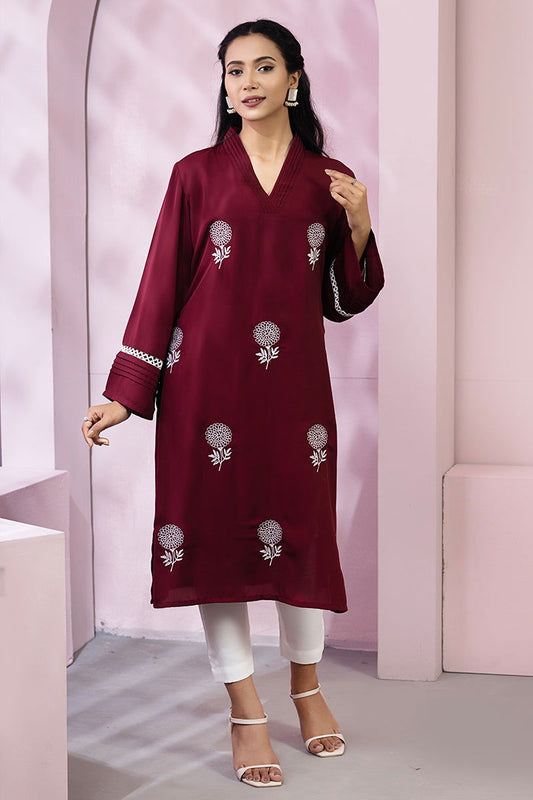Showstopper Dark Maroon Cherry Georgette Kurti Women 0223 000128 - showstopperbd.com