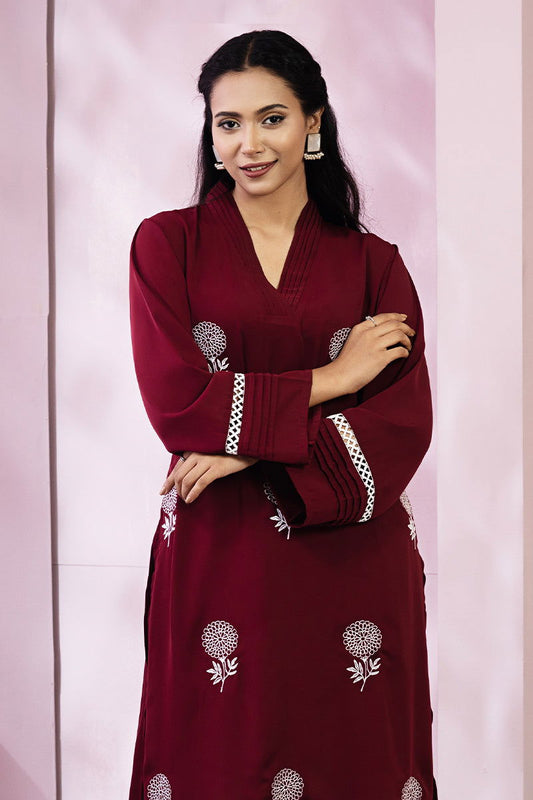 Showstopper Dark Maroon Cherry Georgette Kurti Women 0223 000128 - showstopperbd.com