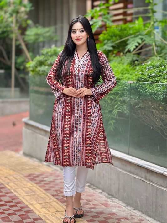 Showstopper Dark Maroon Cotton Kurti Women 0224 000314 - showstopperbd.com