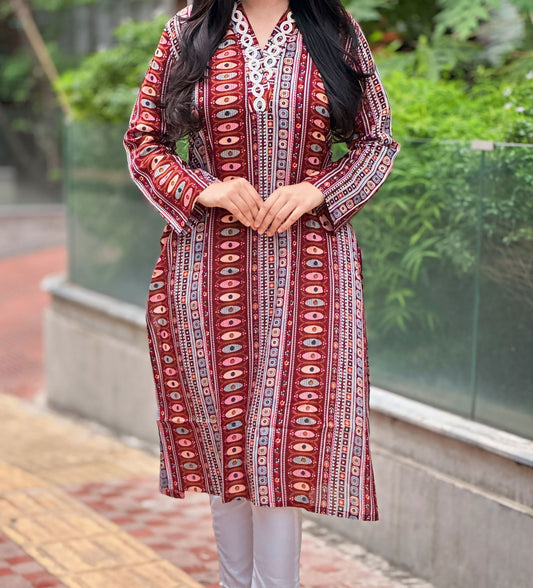 Showstopper Dark Maroon Cotton Kurti Women 0224 000314 - showstopperbd.com