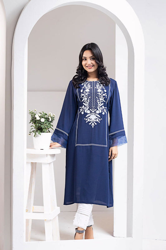 Showstopper Dark Navy Blue Cherry Georgette Kurti Women 1222 000092 - showstopperbd.com