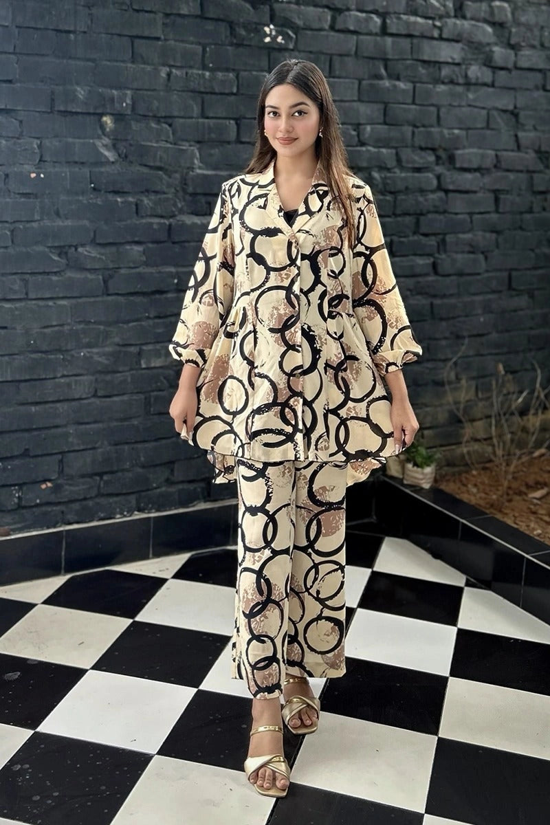 Showstopper Cream Wave Loose Fitted Co-ord Set 1224 000369