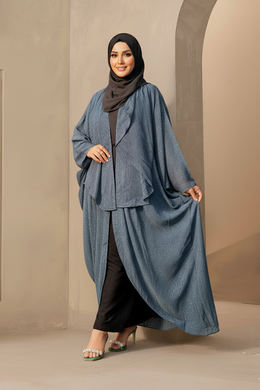 Hiba Teal color Buta Georgette Fabric Abaya Women 0823 000226
