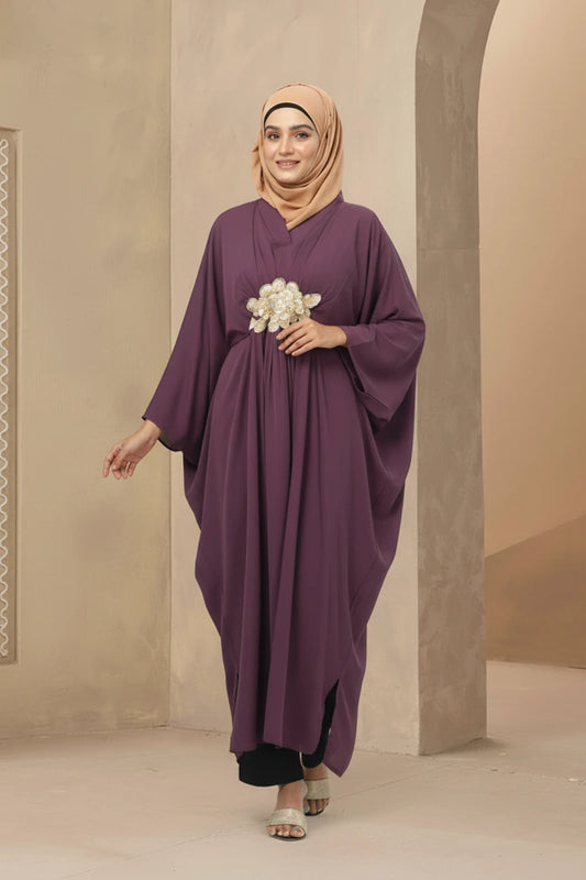 Hiba Dark Mauve Cherry Georgette Abaya Women  0723 000205