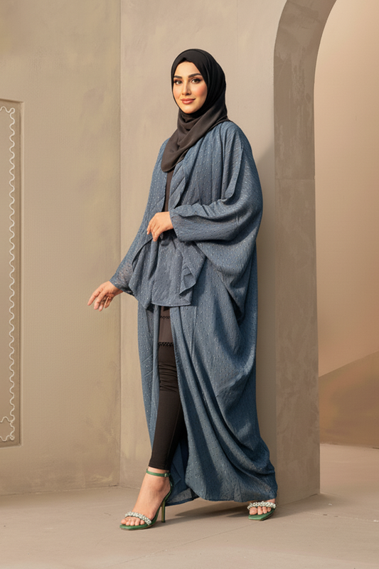 Hiba Teal color Buta Georgette Fabric Abaya Women 0823 000226
