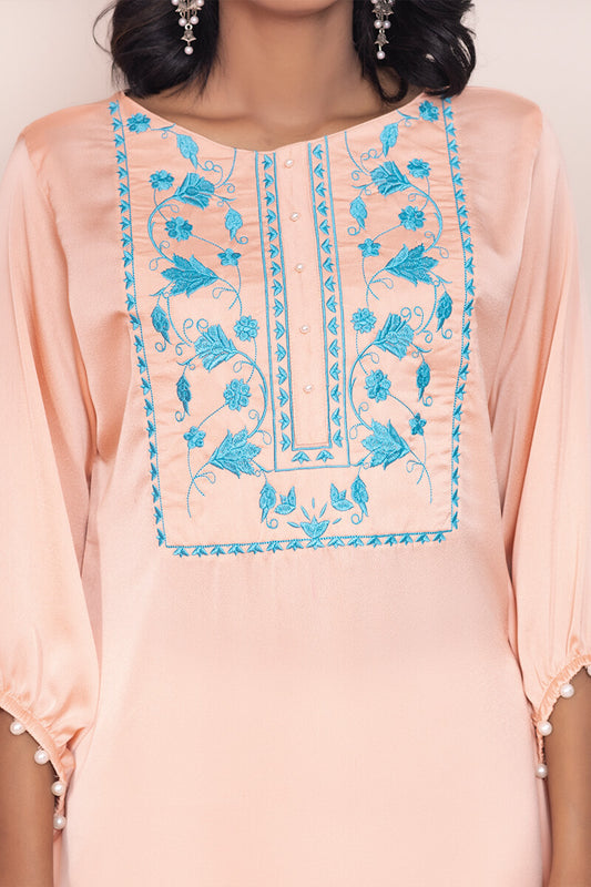 Showstopper Peach Crepe Silk Kurti Women 016