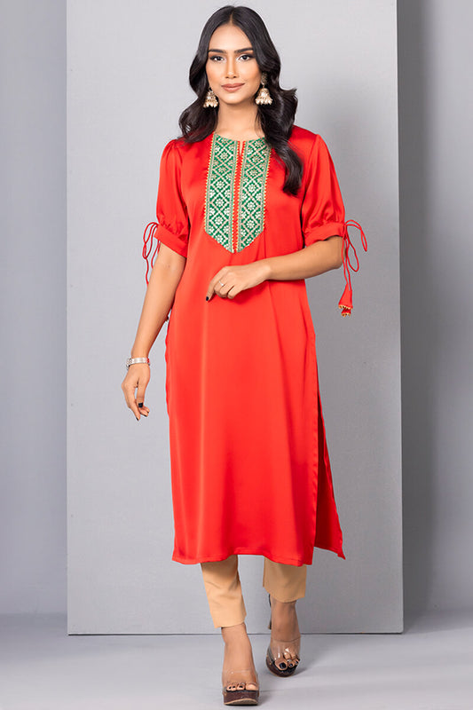Showstopper Red Crepe Silk Kurti Women J02