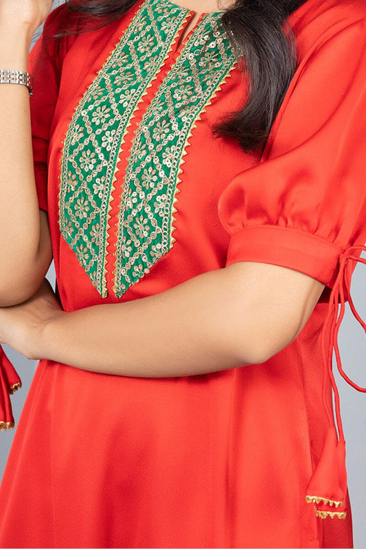 Showstopper Red Crepe Silk Kurti Women J02