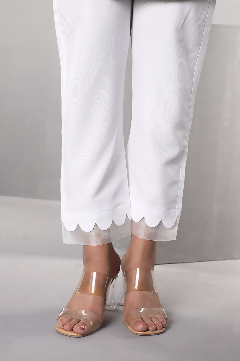 Showstopper White Cashmilon Fabric Straight Organza Pant Women P05