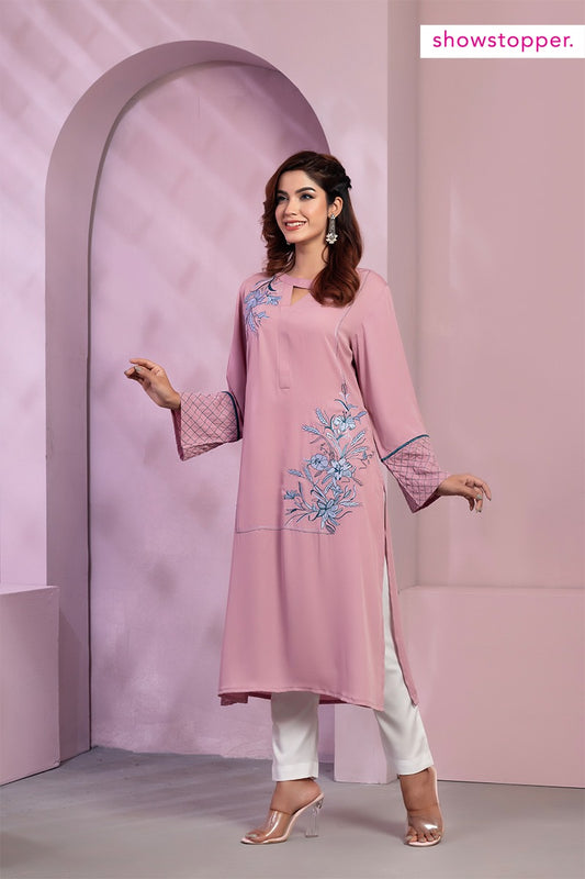 Showstopper Pink Cherry Georgette Kurti Women  0123 000122